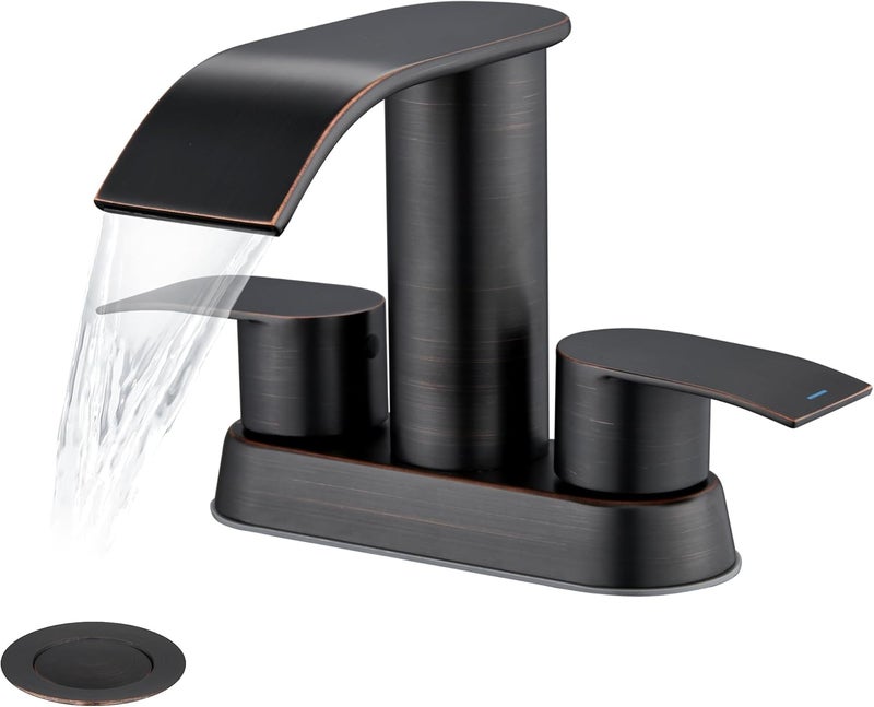 Ultimate Unicorn Bathroom Faucet for Sink Oil Rubbed Bronze, 4 Inch Bathroom Sink Faucet for 3 or 2 Holes, 2 Handle Waterfall Faucets with Pop up Drain, Patent No. : US D983,326 S - Image 1